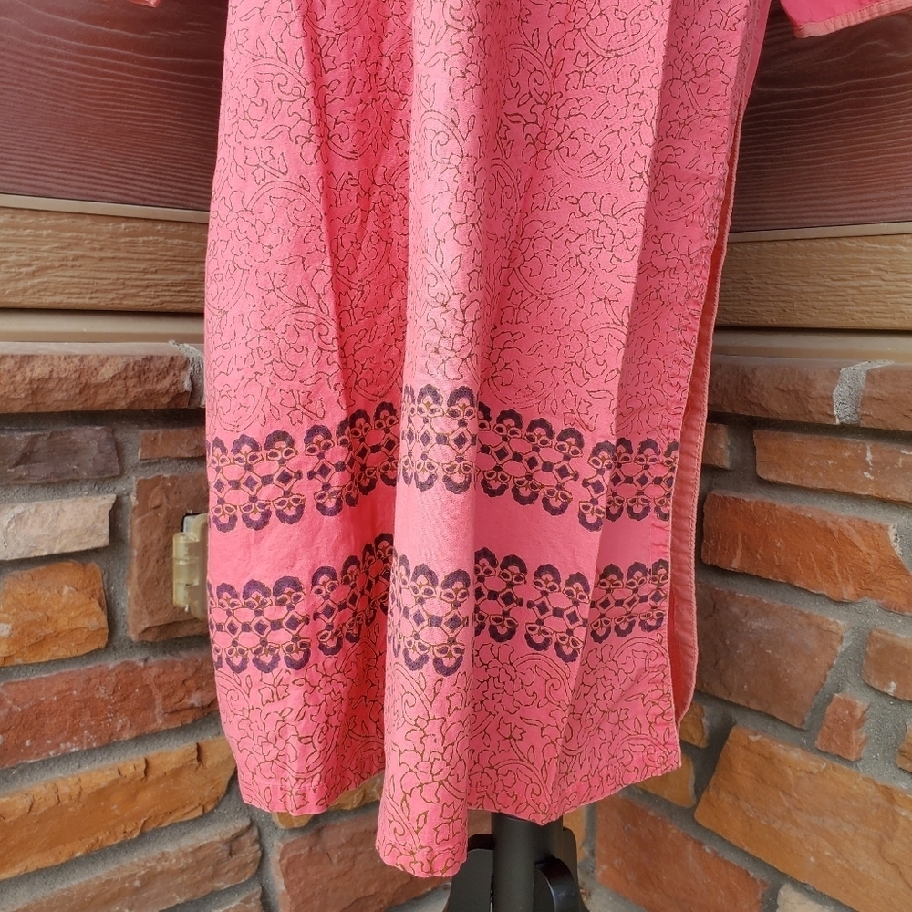 Beechtree Pret Kurta Pink with Brown Floral Print and Embroidered Flowers EUC - Picture 11 of 17